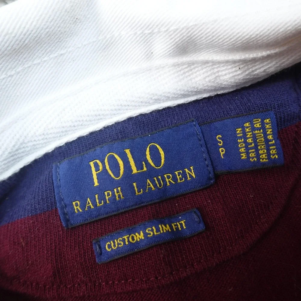 Polo Ralph Lauren Rugby Shirt Mens S Red Blue Stripe Long Sleeve Golf Pony Logo